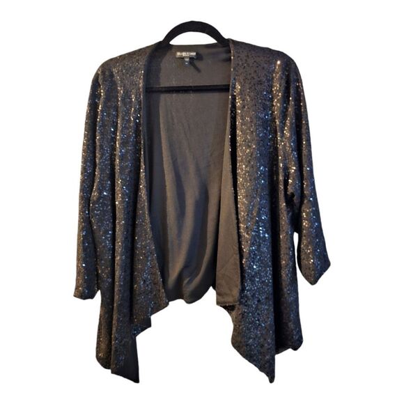 SOLD!! EILEEN FISHER Black Sequin Silk Knit Open Drape Jacket Cardigan - Size 2X - Picture 1 of 7